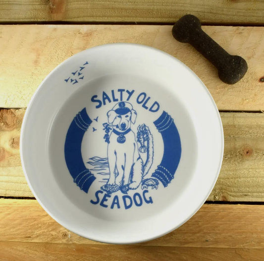 Salty Old Sea Dog Bone China Dog Bowl - Cornish Gifts by Sandy Shores