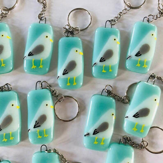 Seagull Fused Glass Keyring - Cornish Gifts by Sandy Shores
