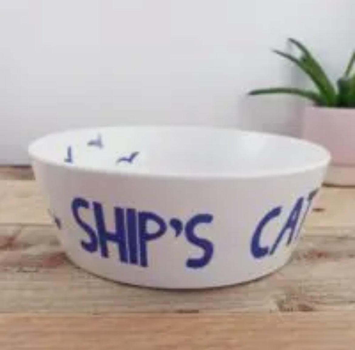 Ships Cat Bone China Water Bowl - Cornish Gifts by Sandy Shores