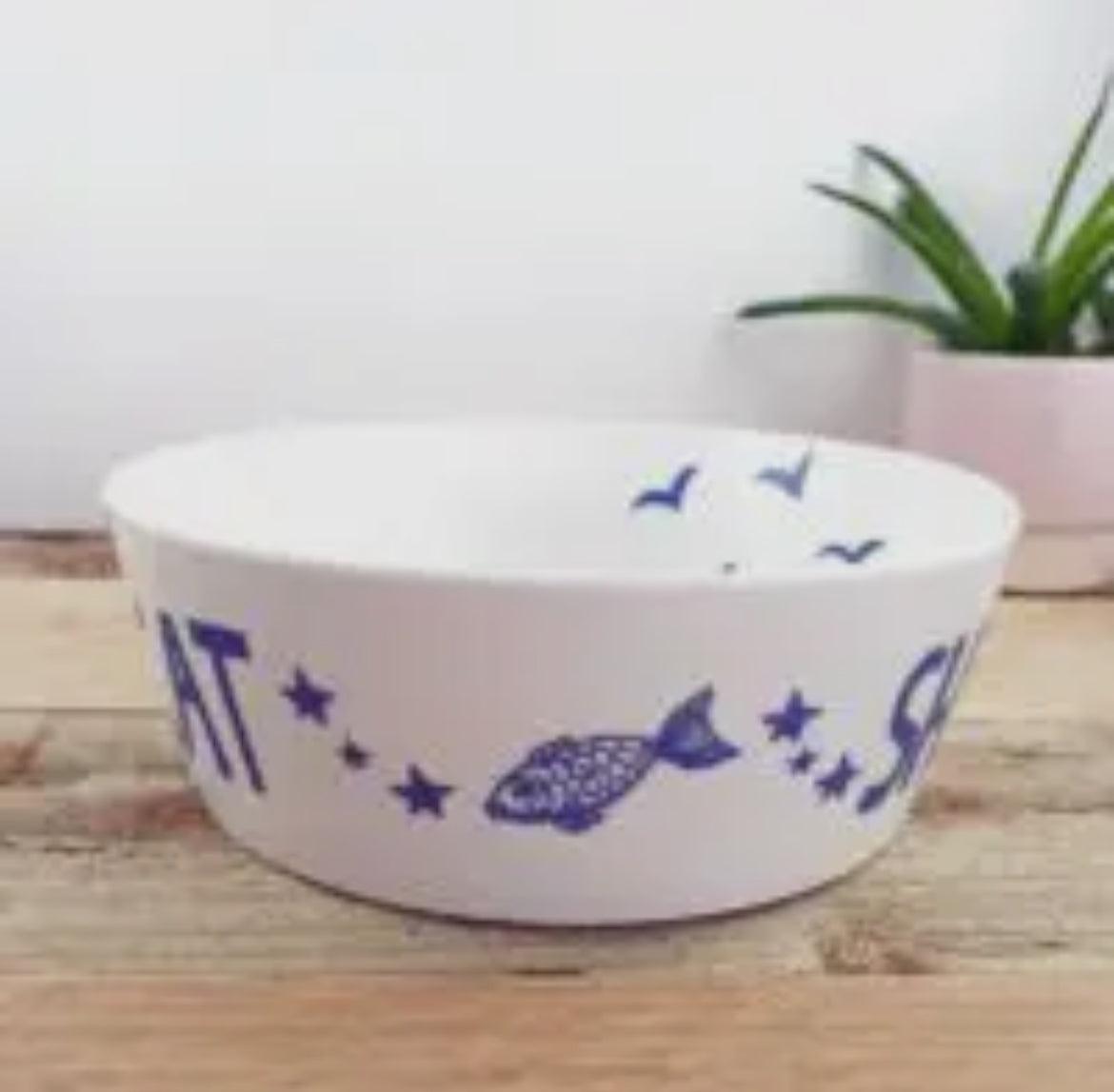 Ships Cat Bone China Water Bowl - Cornish Gifts by Sandy Shores