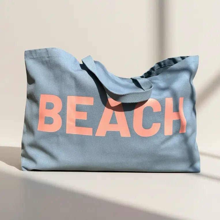 Beach Sky Blue & Peach Cotton Canvas Jumbo Bag - Handmade In Cornwall