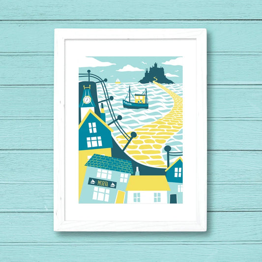 St Michaels Mount & Marazion A4 Unframed Wall Print - Created By A Cornish Artist - Cornish Gifts by Sandy Shores