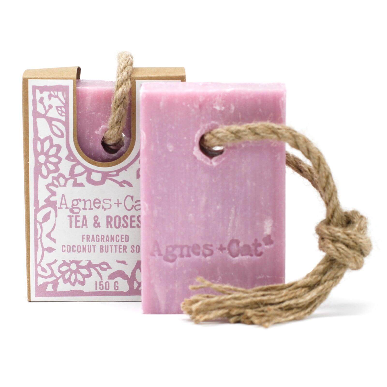 Tea & Roses Coconut Butter Soap On A Rope - Cornish Gifts by Sandy Shores