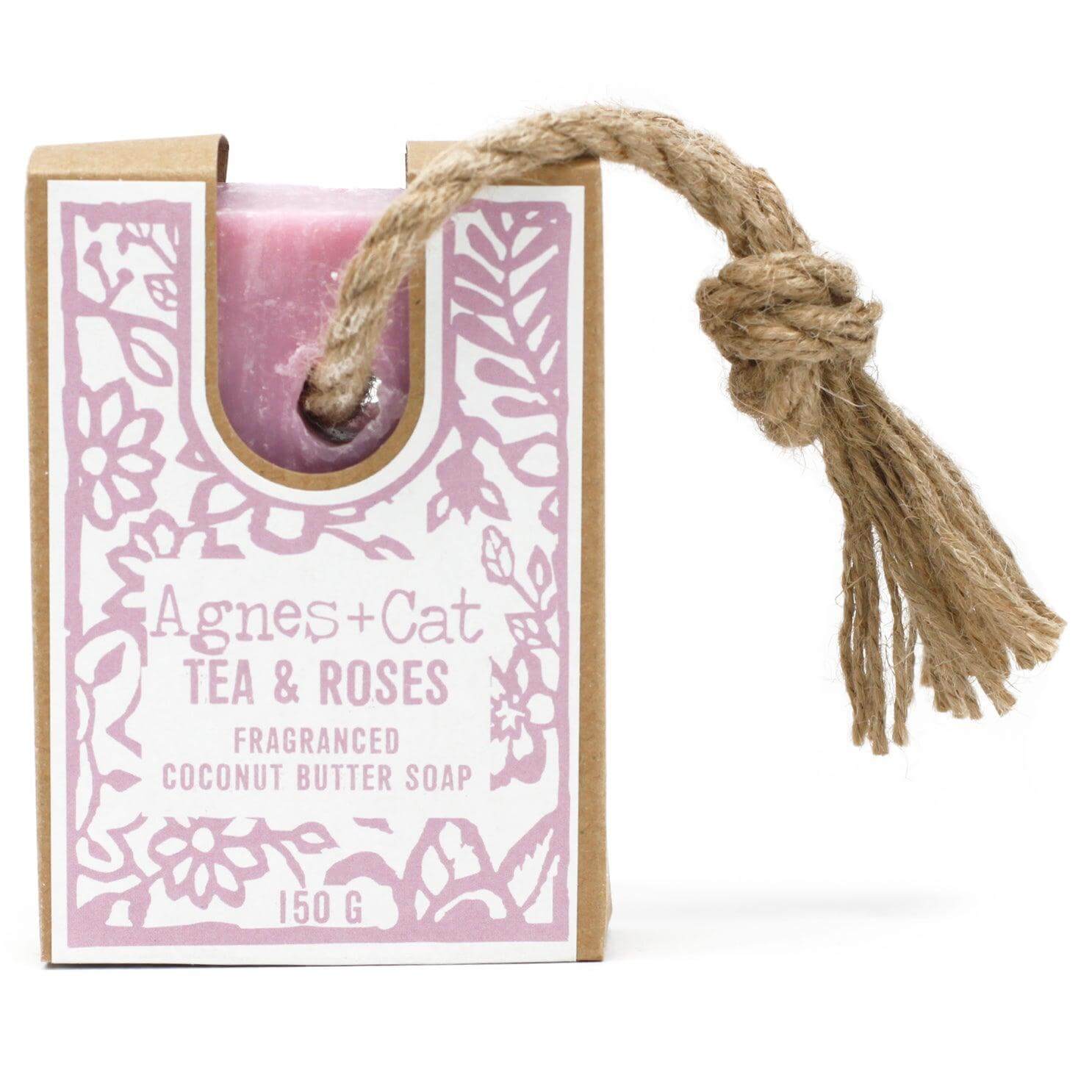 Tea & Roses Coconut Butter Soap On A Rope - Cornish Gifts by Sandy Shores