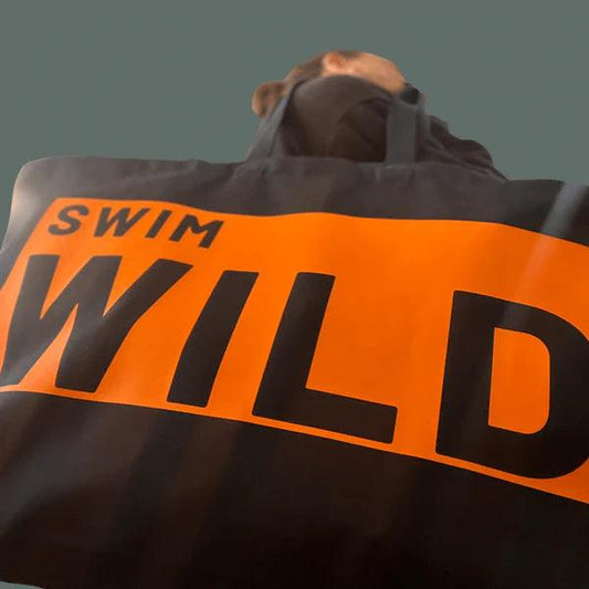 Wild Swim Navy Blue & Neon Orange Cotton Canvas Jumbo Bag - Cornish Gifts by Sandy Shores